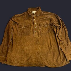 VTG 00s Orvis Suede Leather Button Down Overshirt